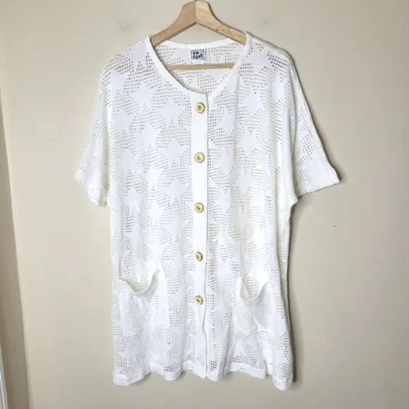In Gear Vintage 90s Semi Sheer Button Front Swim Cover Up One Size Oversized - Picture 2 of 8